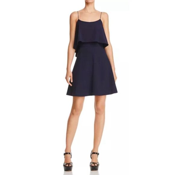 Alice + Olivia Kipp Layered Ruffle‎ Top Silk Blend Mini Dress Navy Blue Size 10 - Picture 1 of 8